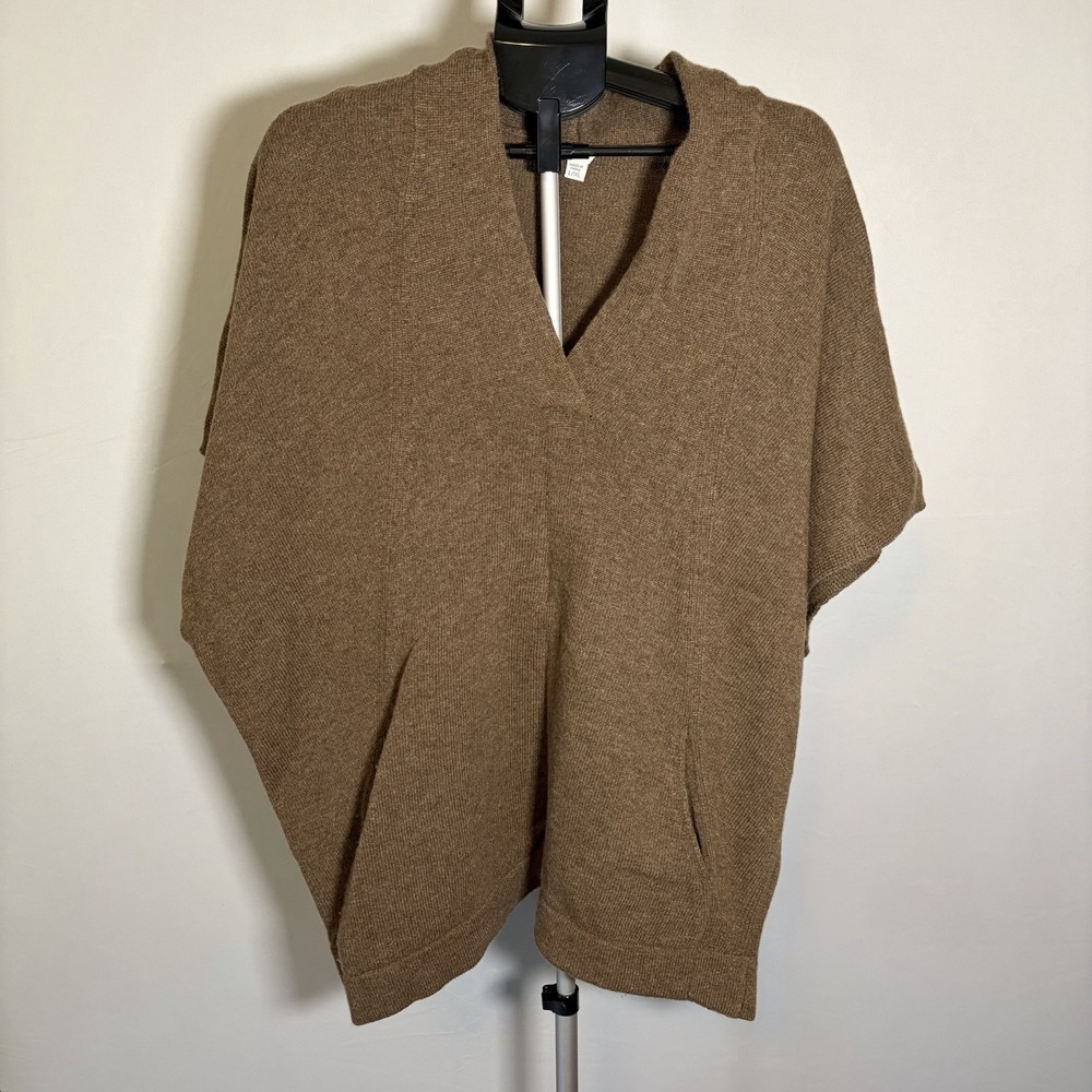 Pure Jill L/XL Wool Blend Brown Poncho Pocket VNeck Boho Lagen Hippie Minimalist